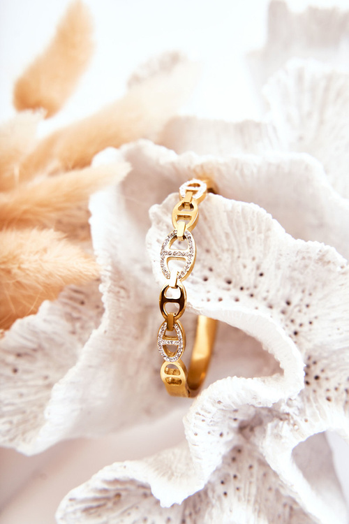 Elegantný oceľový náramok so zlatými zirkónmi