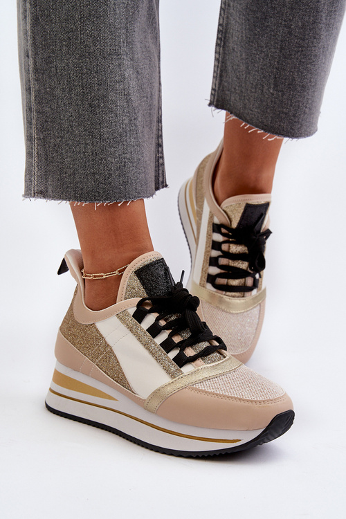 Dámske tenisky na platforme a s čižmou z brokátu zlaté Rafani