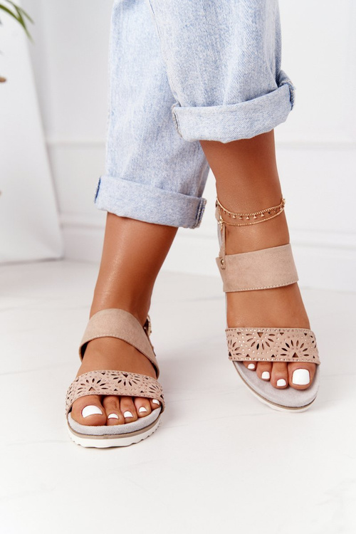 Semišové Sandály Se Zirkony Béžové Cora