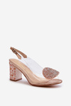 Priehľadné sandále na opätku ružové zlato D&A MR38-112