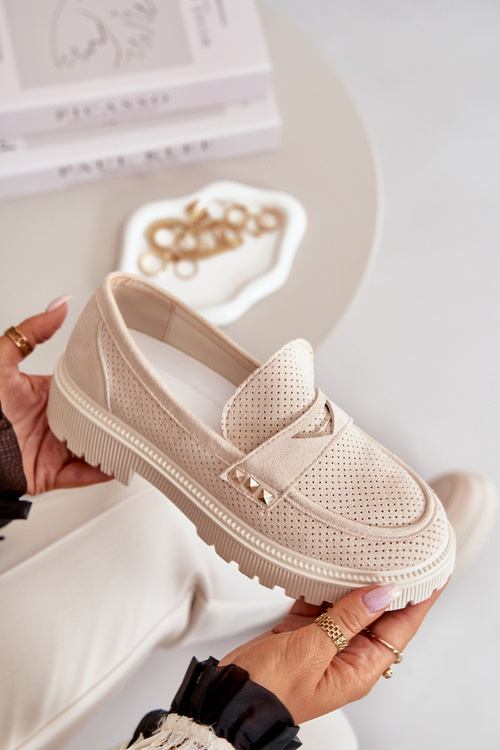 Dámske Dierkované Polobotky Mokasíny Svetlo Béžové Tannes