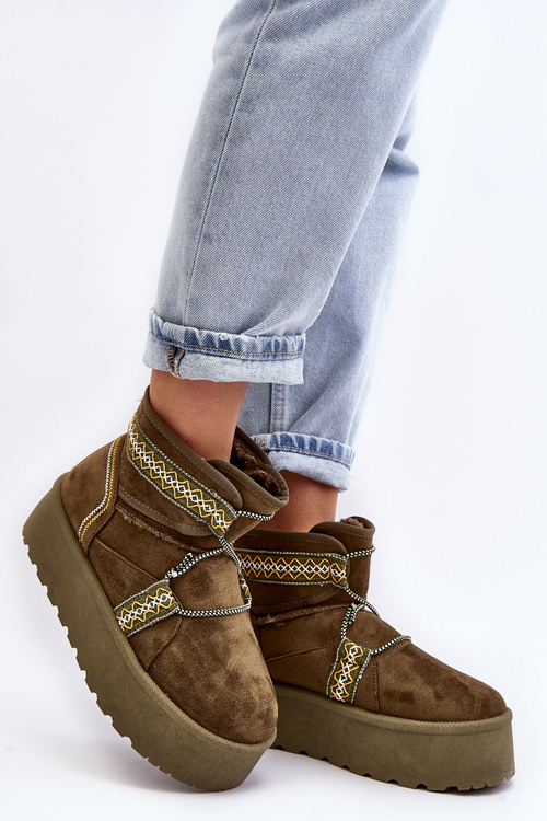 Dámské sněhové boty na tlusté podrážce se šněrováním, zelené Milson