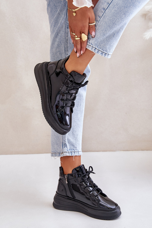 Lehké Lakované Sportovní Boty Na Platformě Přírodní Kůže Artiker 55C1049 Černé