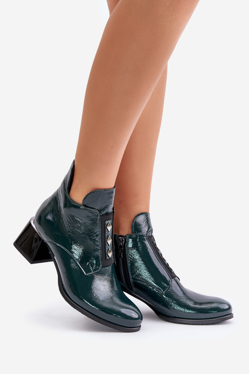 Lakovane Čižmy Na Bloku Zateplené Tmavozelené Zazoo