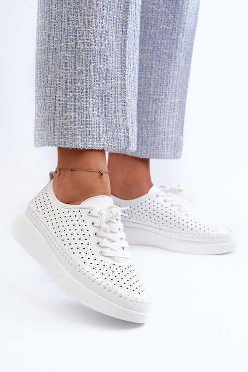 Bílé Kožené Tenisky Na Platformě S.Barski LR278