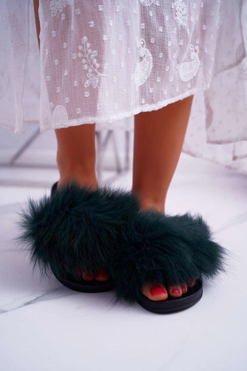 Ženské žabky s kožušinovou zelenou farbou