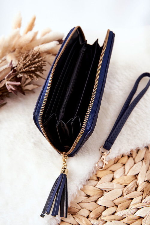 Veľká prešívaná peňaženka s námornícky modrý remienok