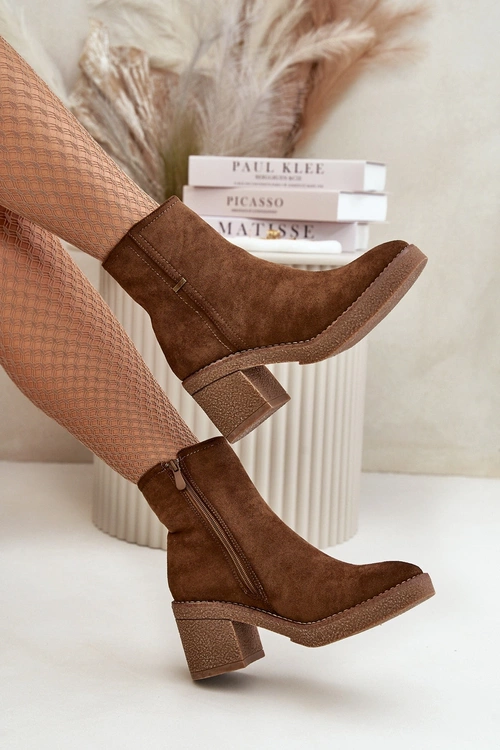 Dámske Čižmy Na Opätku Zateplené Eko Semišové Hnedé Arkesia