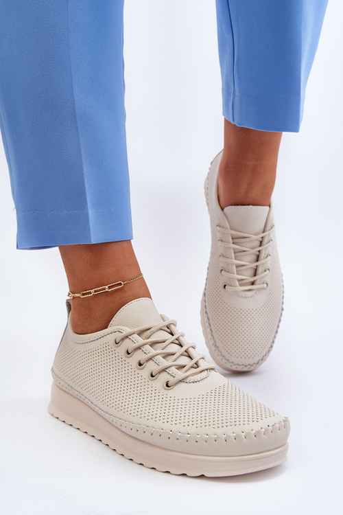 Kožené Sportovní Dámské Tenisky Beige Lalnai