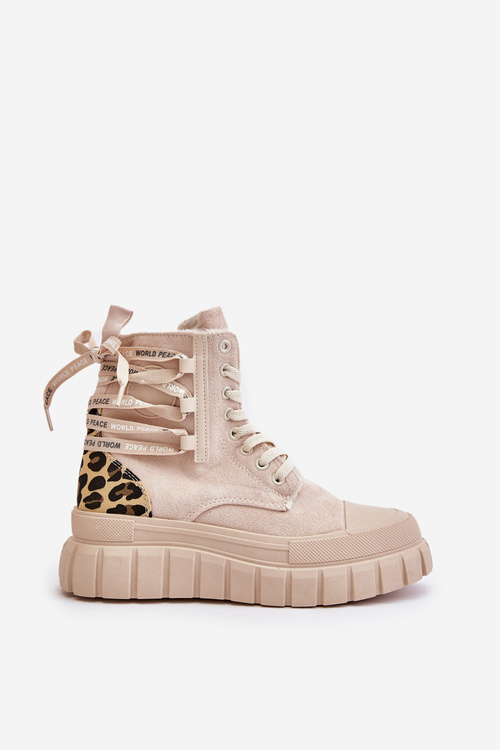 Dámské botky na platformě s ozdobným šněrováním leopardí světle béžové Edidda