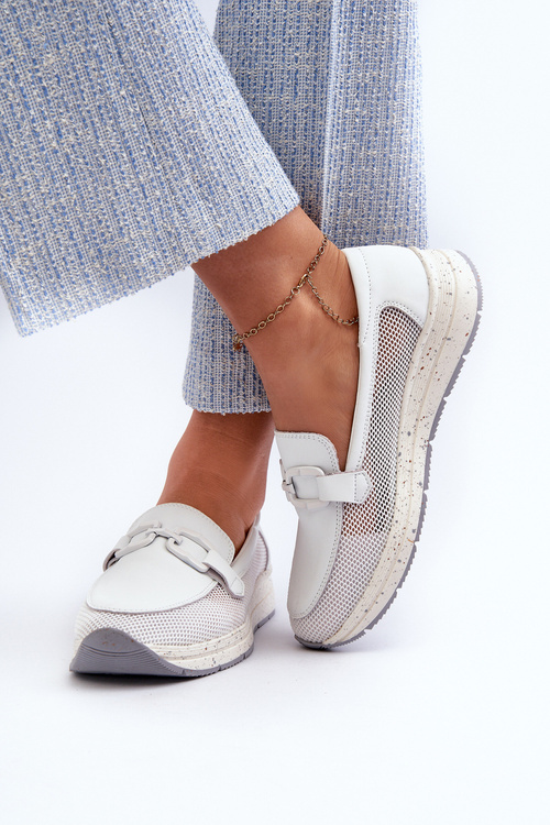 Dámské kožené mokasíny D&A TW210 Bílé