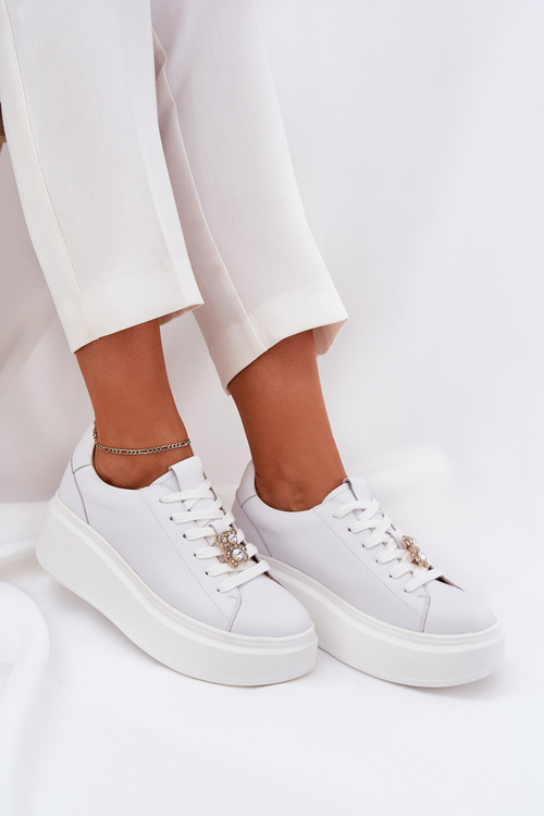 Dámské Kožené Sportovní Boty Na Platformě S Připínákem Vinceza 39922 Bílé