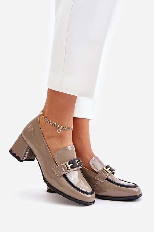 Lakované Dámské Polobotky Na Podpatku S Dekorací Béžové Artiker 55C1054