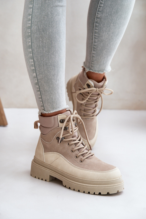Béžové Dámske Šnurovacie Botky Rabaria