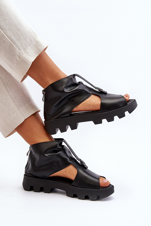 Zazoo 999 Kožené dámske sandále so zlatým zipsom