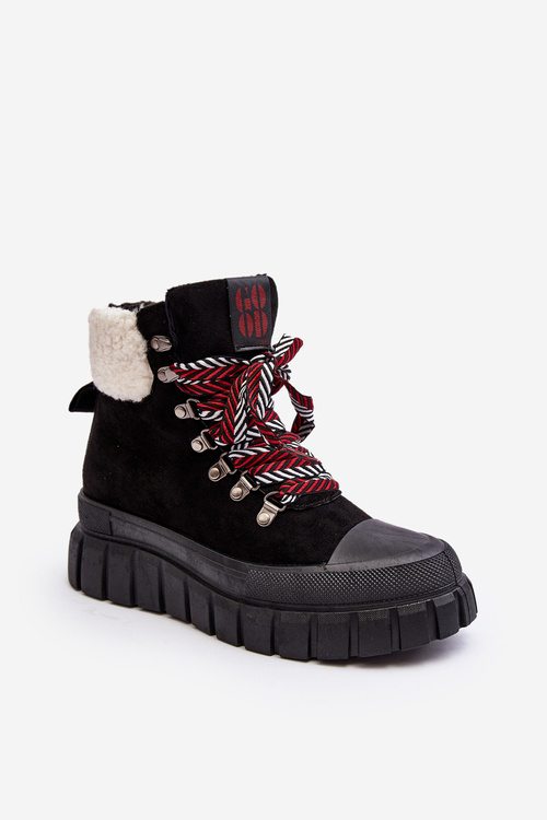 Zateplené boty trapery na tlusté podrážce černé Ralotta