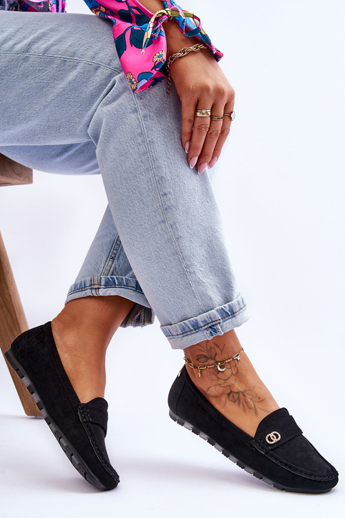 Pošmyknuté semišové mokasíny čierny kastelo