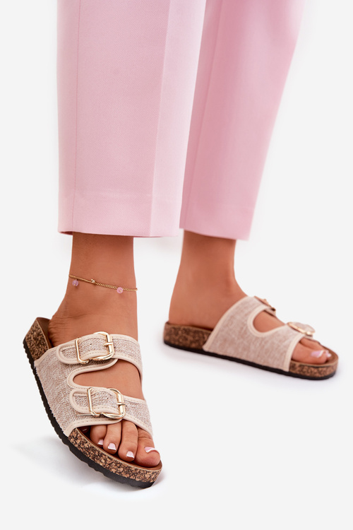 Dámske Textilné Papuče Na Korkovej Platforme S Prackami Béžové Osoffe