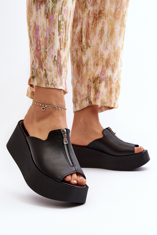 Zazoo 2916 Dámske papuče na masívnej platforme so zipsom Čierne