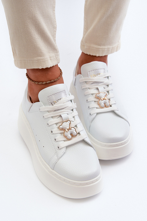 Dámské Kožené Tenisky Na Platformě S Medvídkem Bílé Vinceza 66641