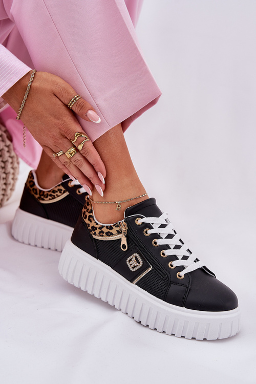 Dámské Sportovní Boty Na Platformě Z Eko Kůže Panther Černé Velionna