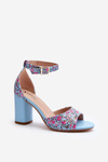 Sandály Na Podpatku S Kytkami Modré Vitamella