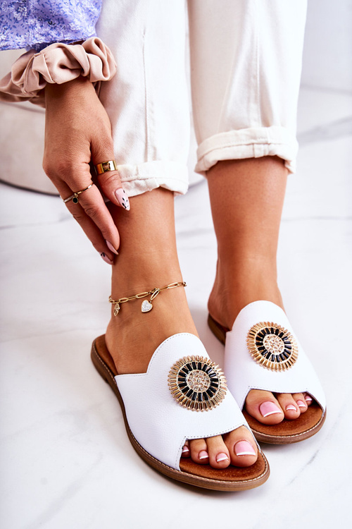 Kožené módní pantofle Lewski Boty 3132/O Bíle