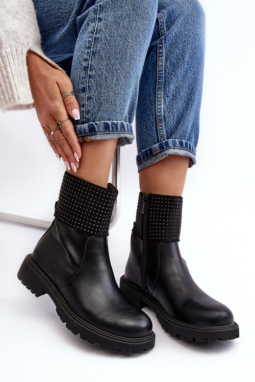 Dámské boty s plochou podrážkou se zdobením černé Zanidite