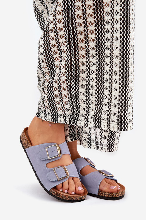 Dámské Pantofle Na Korek Platformě Se Zlatými Přezkami Modré Lisavionea