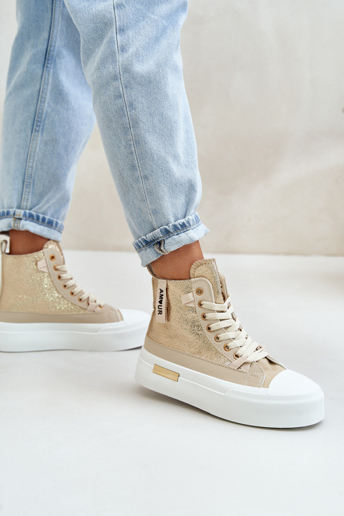 Dámske Vysoké Tenisky Na Platforme Béžovo-Zlaté Averira