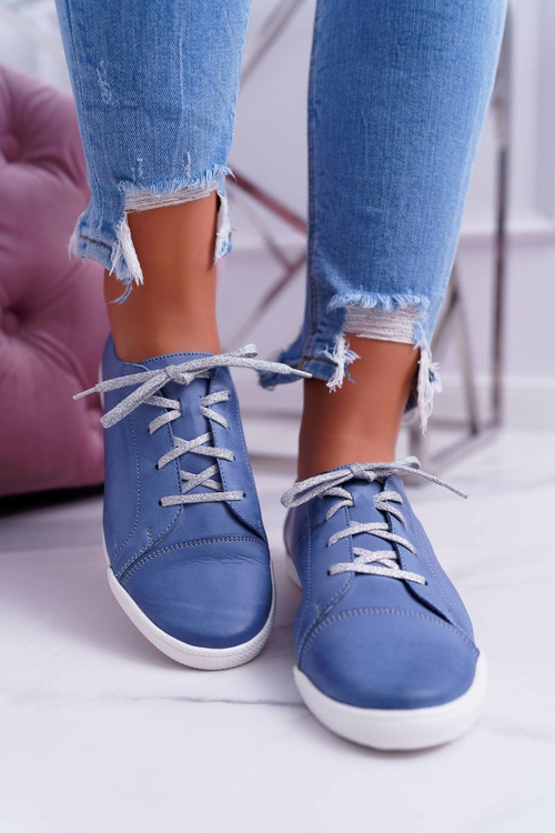 Dámské polobotky tenisky Maciejka Kožené Světle modré 4049A