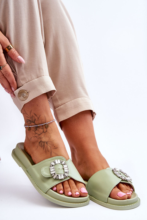 Dámské pantofle na platformě s ozdobou Zelená Beneca