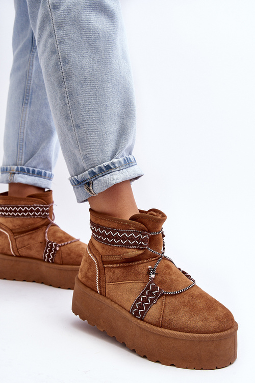 Dámské zimní boty na tlusté podrážce s vázáním kamel Milson