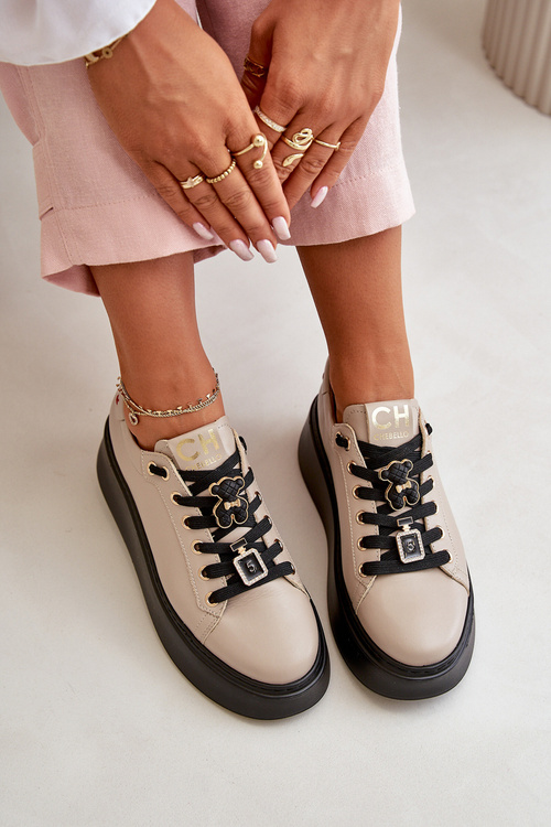 Dámské Kožené Tenisky S Připínáky Na Platformě Béžové CheBello 4596