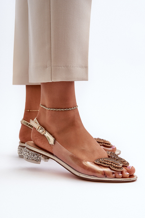 Průhledné sandály na nízkém podpatku s motýlkem růžové zlato D&A MR38-388