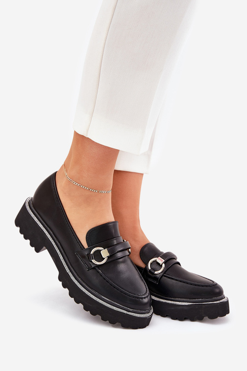 Dámské mokasíny zdobené zirkony černé Patina