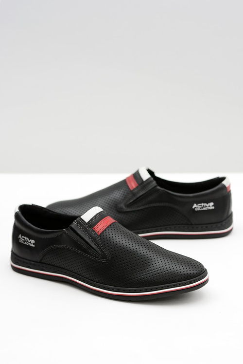 Černé Kožené pánské perforované boty slip-on Mello