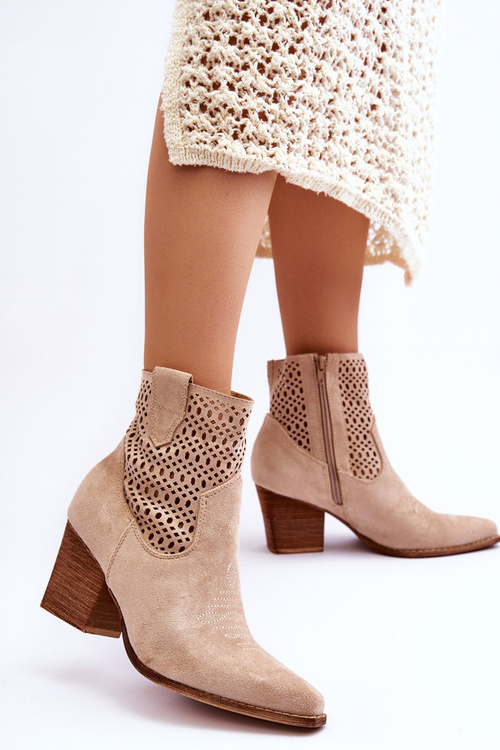 Dámské semišové kovbojské boty na podpatku Béžové Norvella