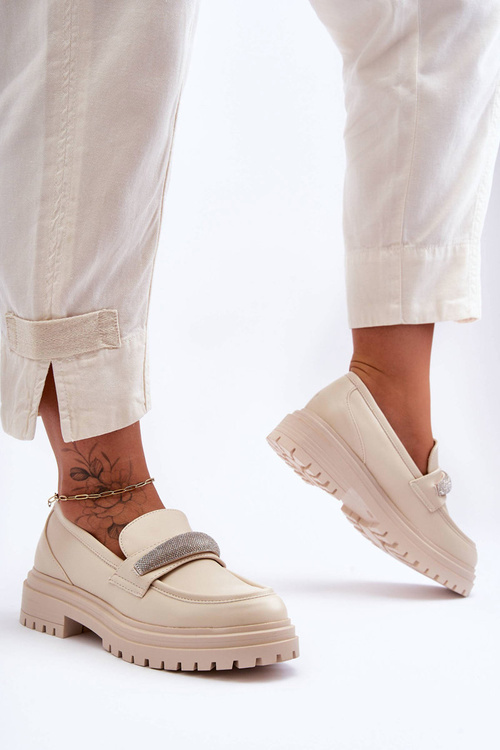 Masívne kožené mokasíny s dekoráciou béžovej Aricka