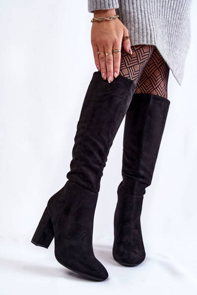 Teplé Semišové Boty Na Podpatku černe Obsessive