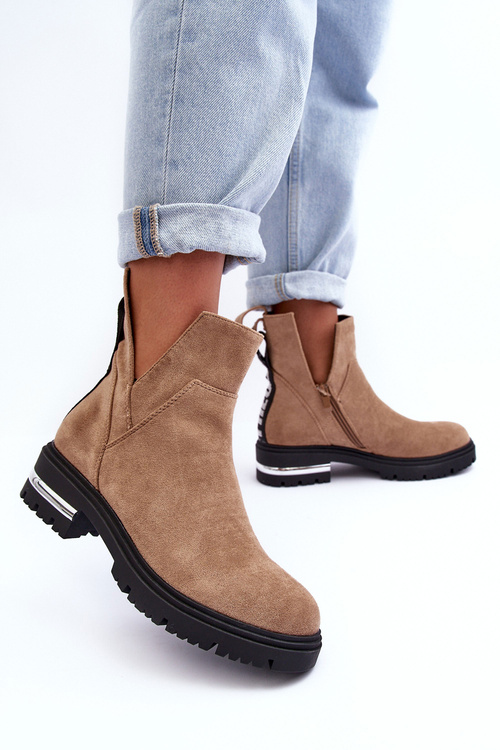 Kožené Boty Na Ploché Podpatku S Výřezy Bežové Lamedella