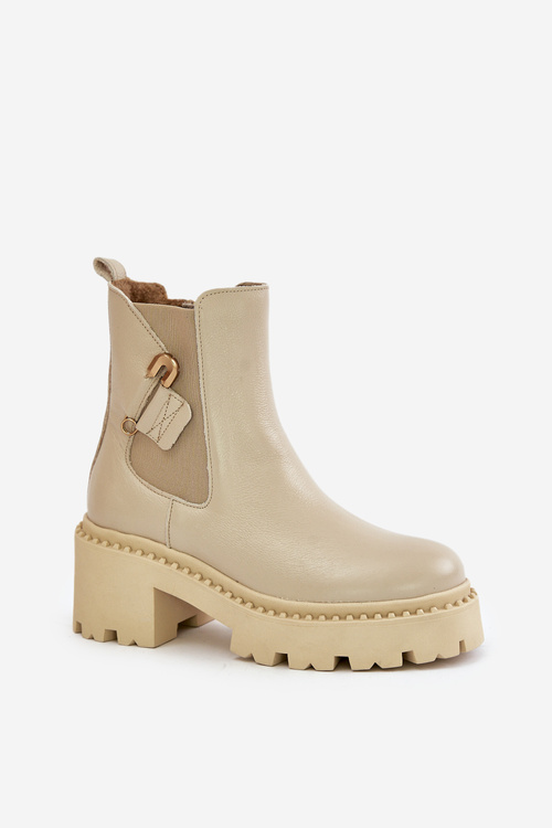 Zazoo 60490 Kožené Zateplené Čižmy S Dekoráciou Svetlo Béžové