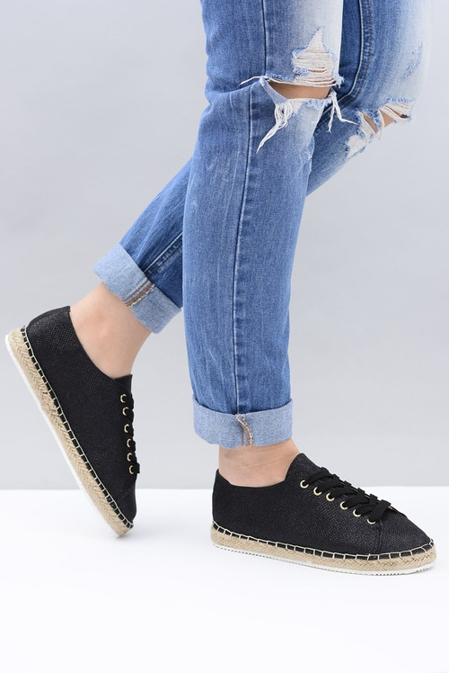 Lu Boo Rozprávkové čierne trblietavé bielizeň espadrilles