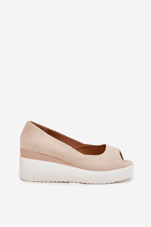 Dámské Sandály Na Klínu Z Eko Semiše Světle Béžové Velira