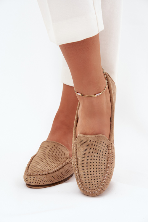 Dámské Ažurové Mokasíny Z Eko Zamsu Hnědé Amrutia