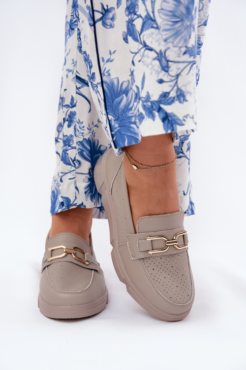 Dámske Kožené Mokasíny so Zlatým Detalom Ciemnobeżowe Vinceza 88007