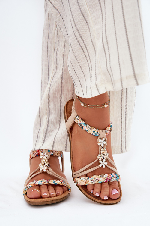 Dámske Sandále S Klipmi A Pletenými Pásikmi Béžové Nusoreth