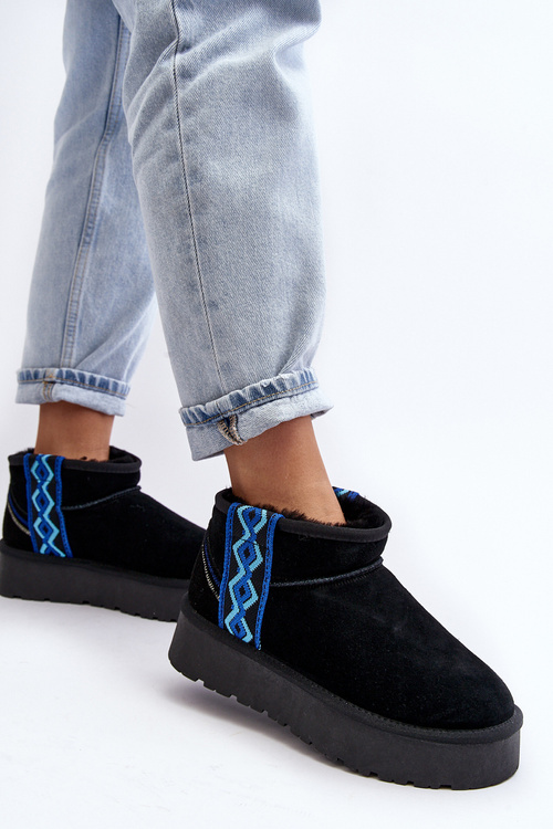 Dámske semišové snehové topánky na silnom jedinom čiernom vebissat