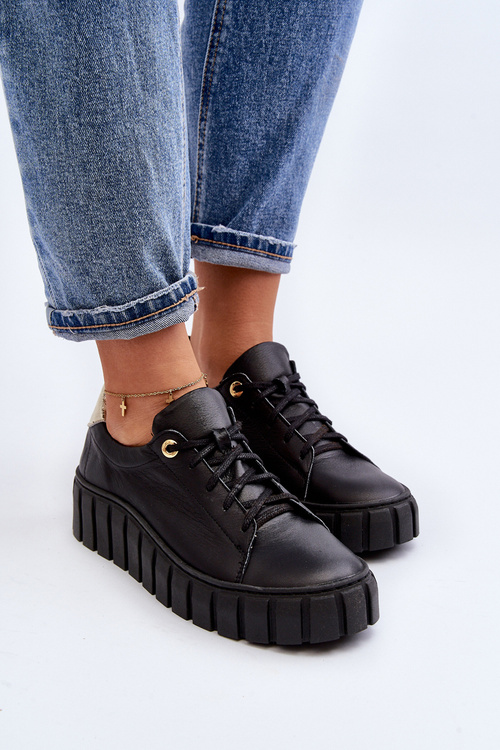 Dámská kožená polobotka na tlusté podešvi Zazoo 2919 černá