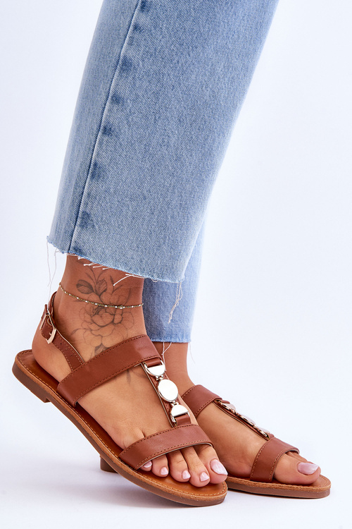 Dámské ploché sandály s ozdobným páskem Hnědé Berry